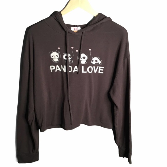 Cali Cropped Long Sleeve  Panda Hoodie - Picture 1 of 3